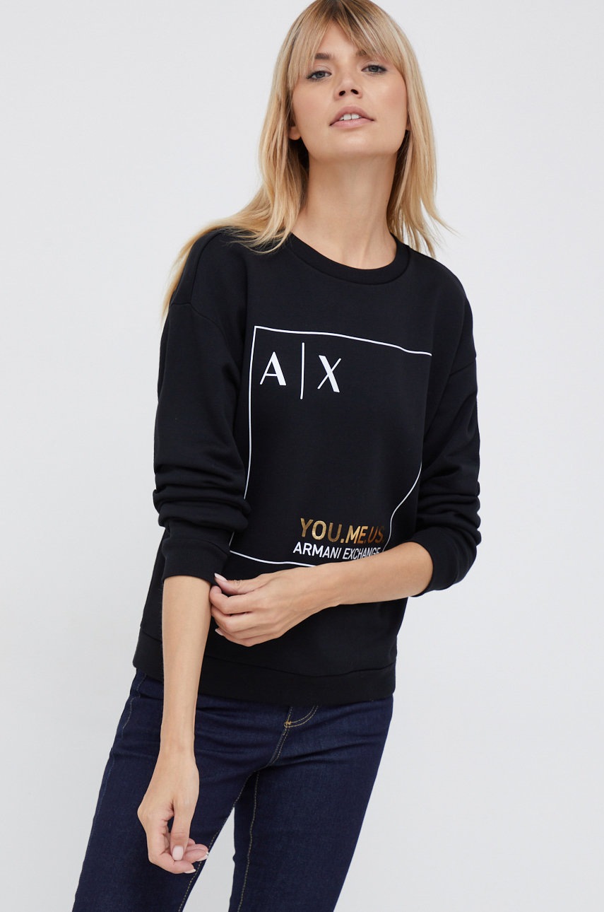 

Памучен суичър Armani Exchange в черно с принт, Черен