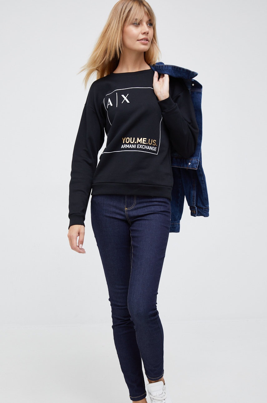 

Хлопковая кофта Armani Exchange женская цвет чёрный с принтом