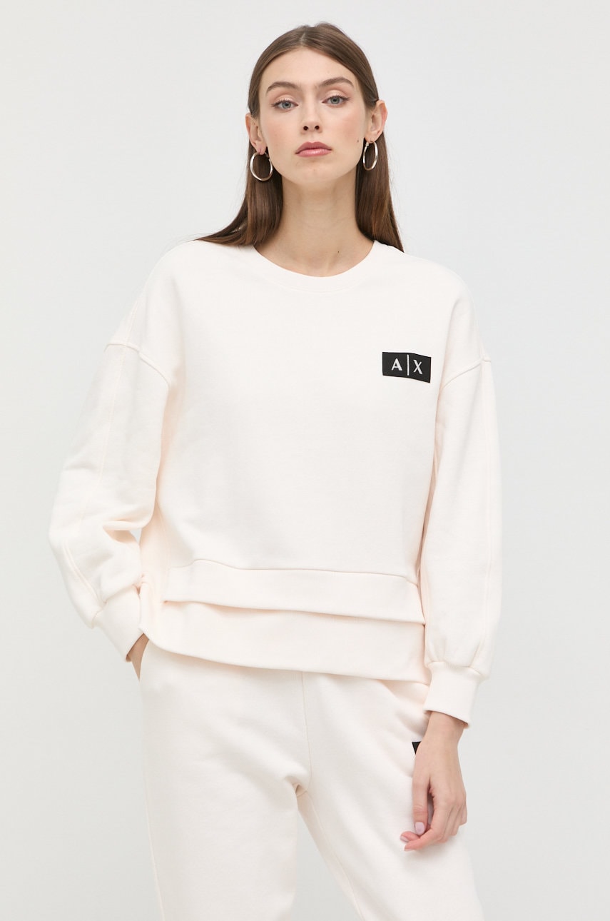 Armani Exchange bluza femei, culoarea bej, neted
