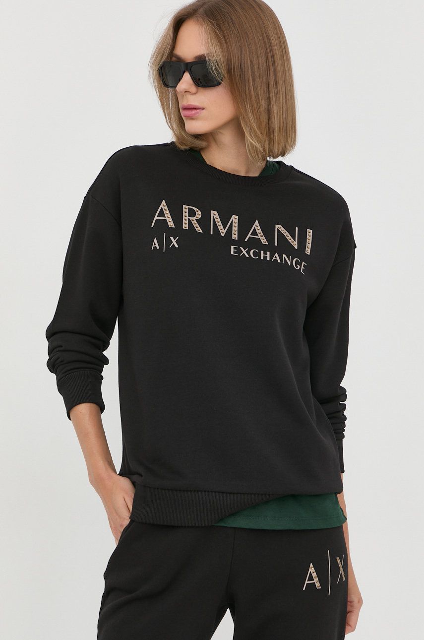Armani Exchange hanorac de bumbac femei, culoarea negru, cu imprimeu answear.ro imagine noua