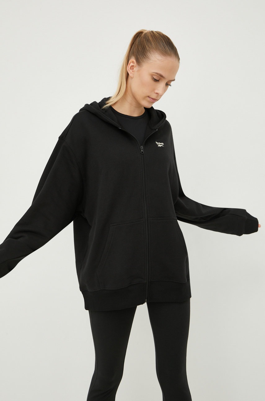 

Памучен суичър Reebok Classic в черно с изчистен дизайн, Черен