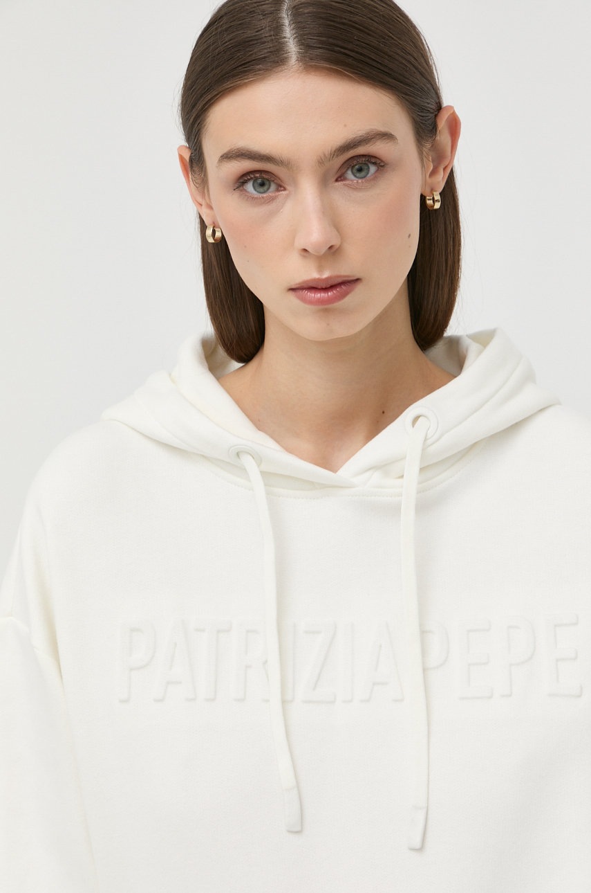 

Памучен суичър Patrizia Pepe в бежово с качулка с апликация, Бежов