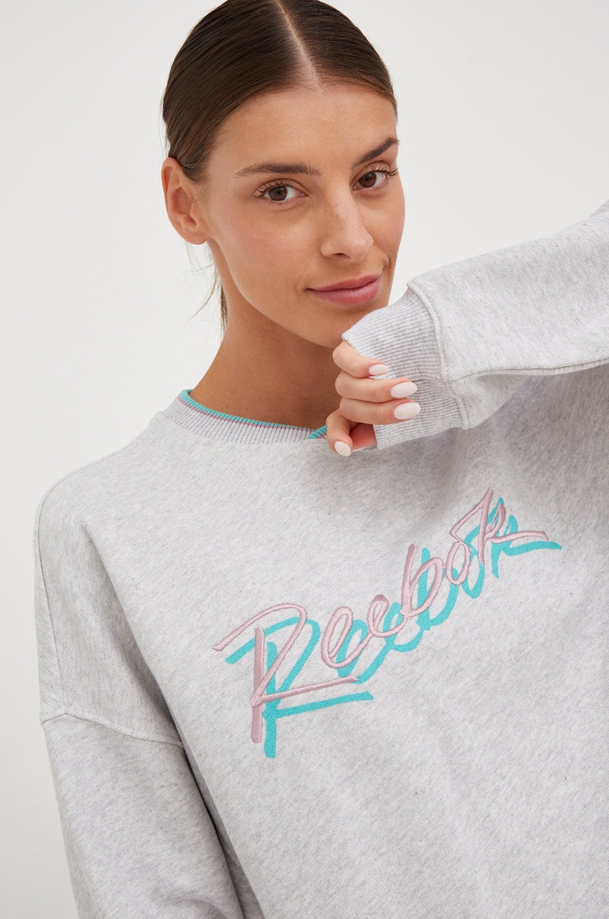 

Памучен суичър Reebok Classic в сиво с апликация, Сив