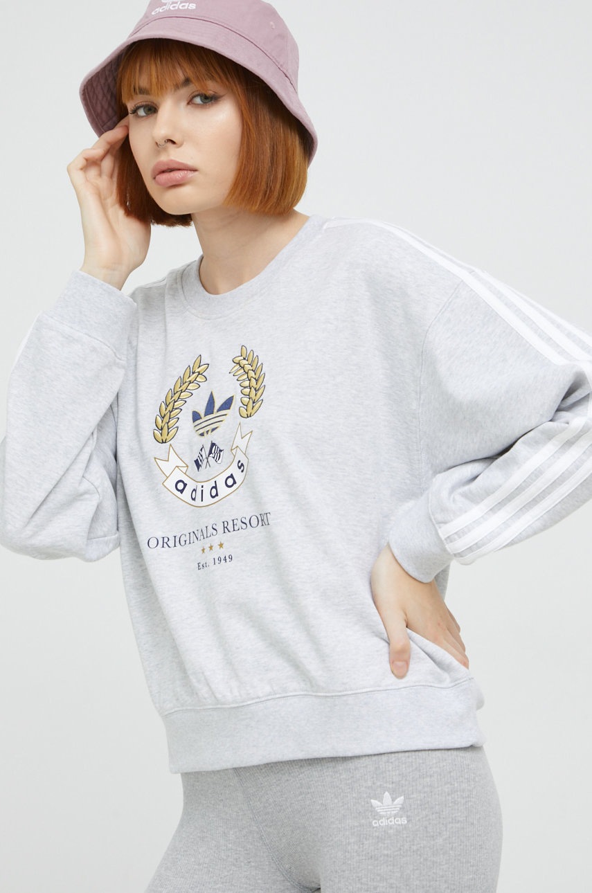 

Памучен суичър adidas Originals в сиво с апликация, Сив