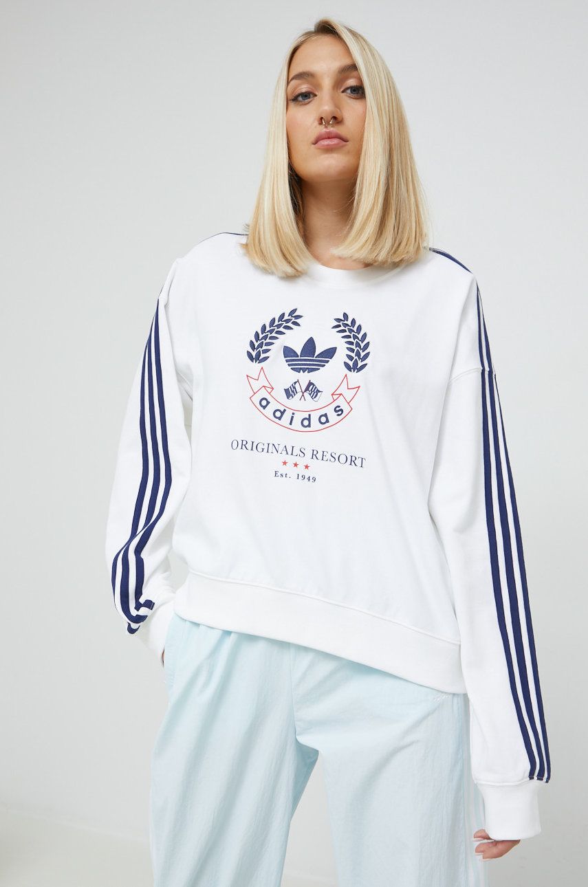 Adidas Originals Hanorac De Bumbac Femei, Culoarea Alb, Neted