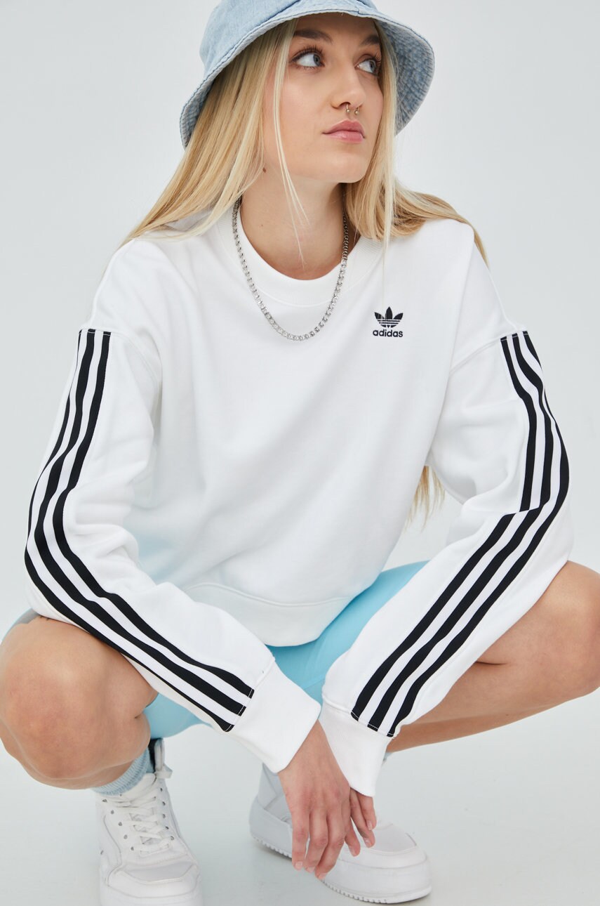 Adidas originals hanorac de bumbac hn8317 femei, culoarea alb, cu imprimeu