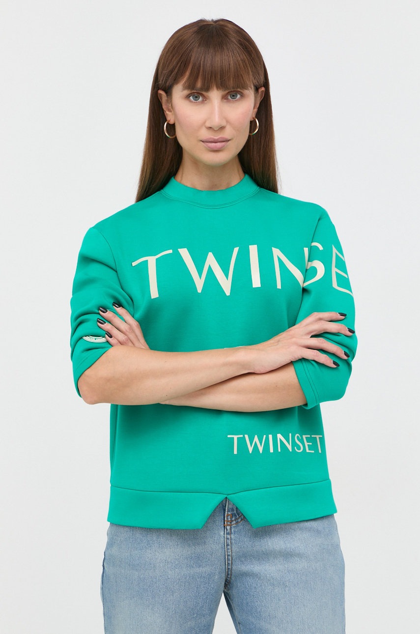 

Суичър Twinset в тюркоазено с десен, Тюркоазен