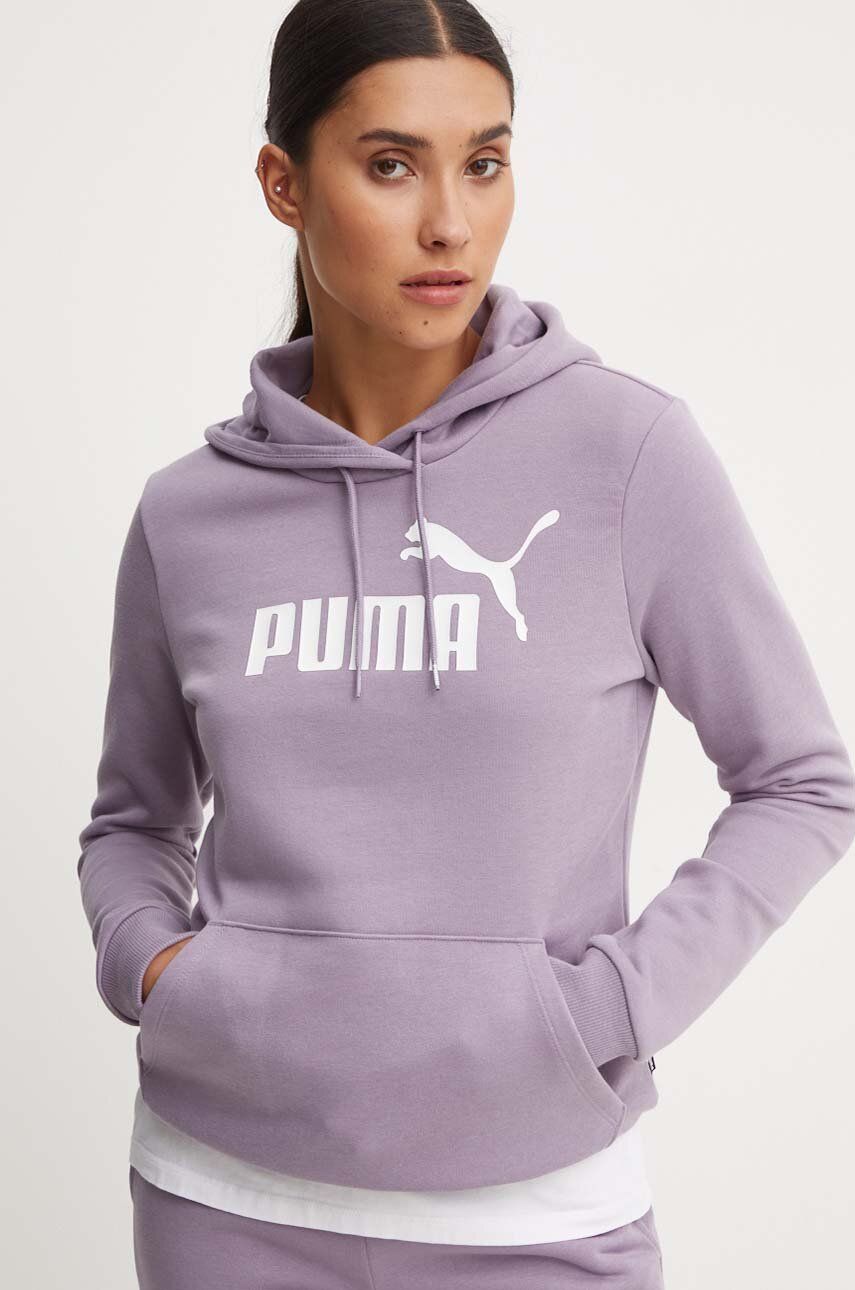 Puma bluza femei, culoarea violet, cu glugă, cu imprimeu