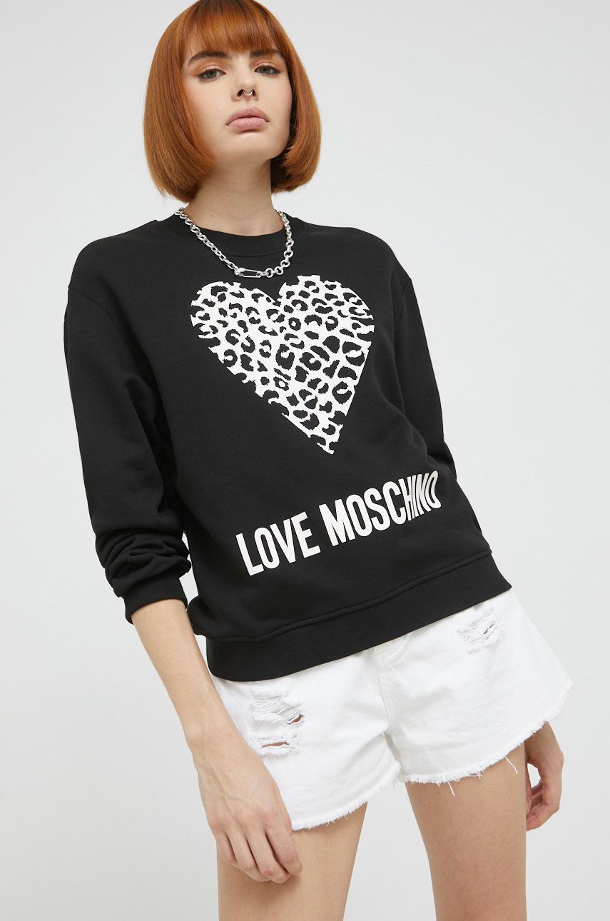 Love Moschino bluza bawełniana damska kolor czarny z nadrukiem