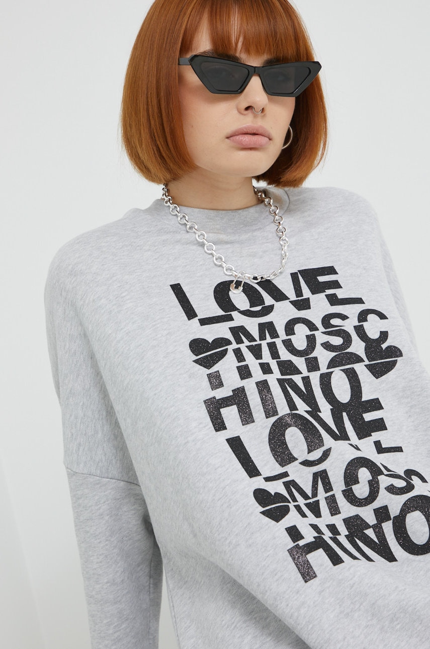 Love Moschino hanorac de bumbac femei, culoarea gri, melanj