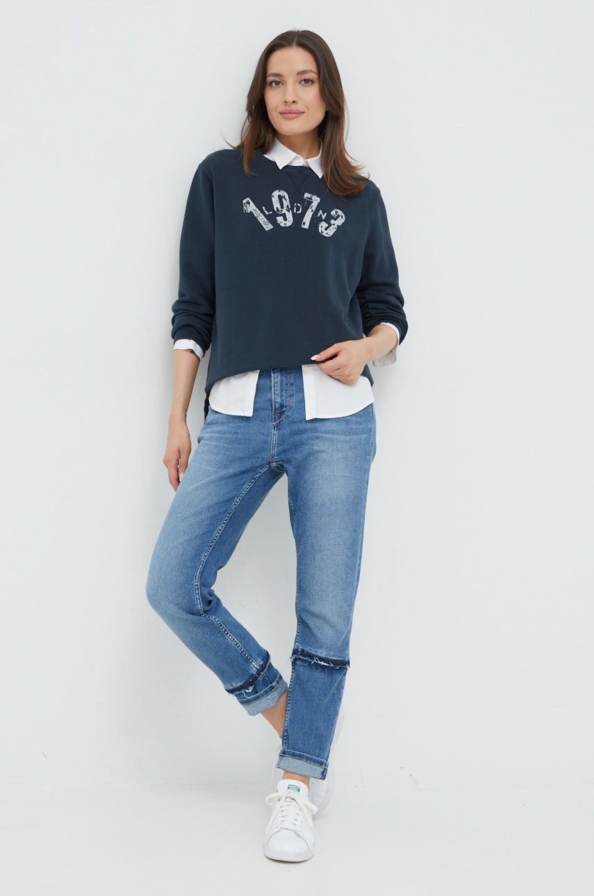 

Хлопковая кофта Pepe Jeans женская цвет синий с принтом