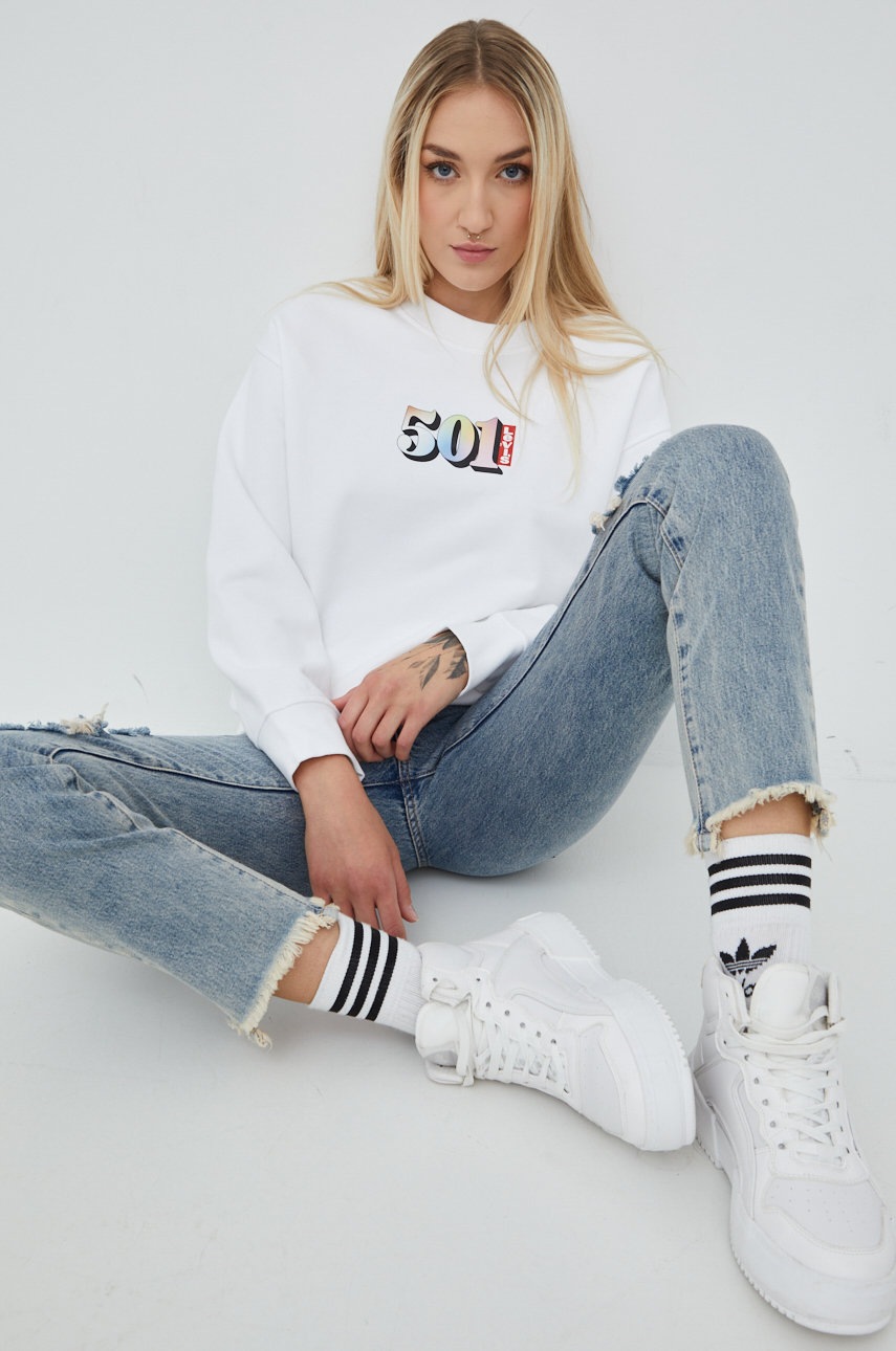 

Памучен суичър Levi's в бяло с принт, Бял