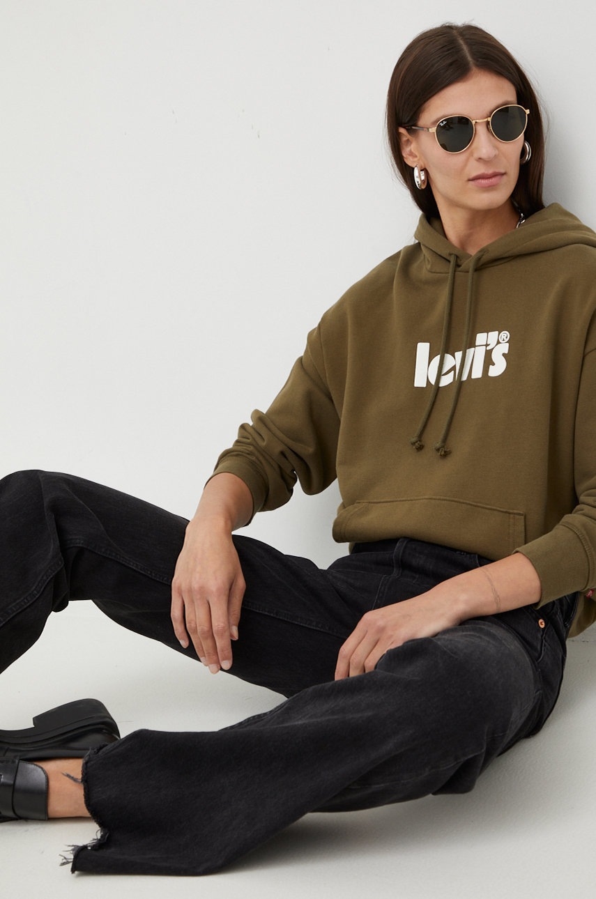 

Памучен суичър Levi's в зелено с принт, Зелен