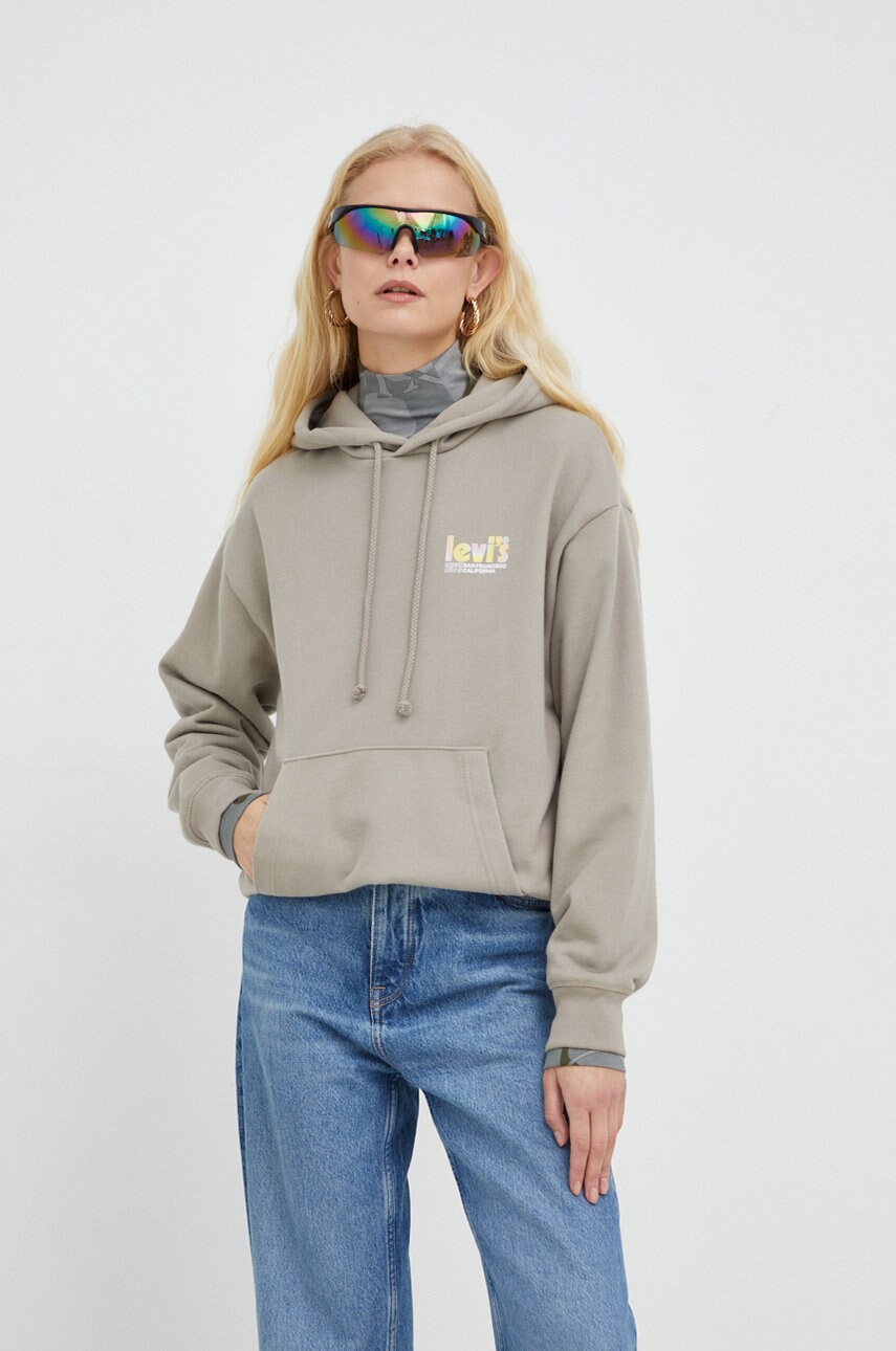 Levi's hanorac de bumbac femei, culoarea bej, cu glugă, cu imprimeu