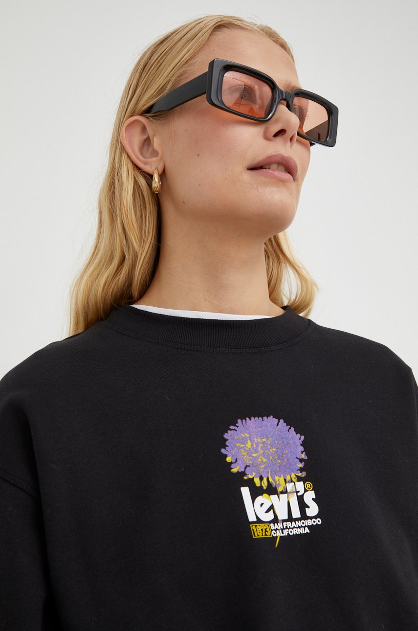 

Памучен суичър Levi's в черно с принт, Черен