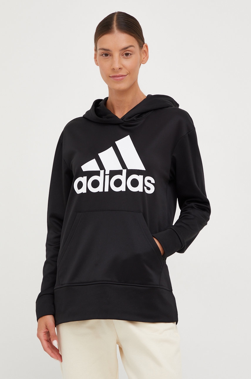 Adidas Performance Hanorac De Antrenament Big Logo Femei, Culoarea Negru, Cu Gluga, Cu Imprimeu