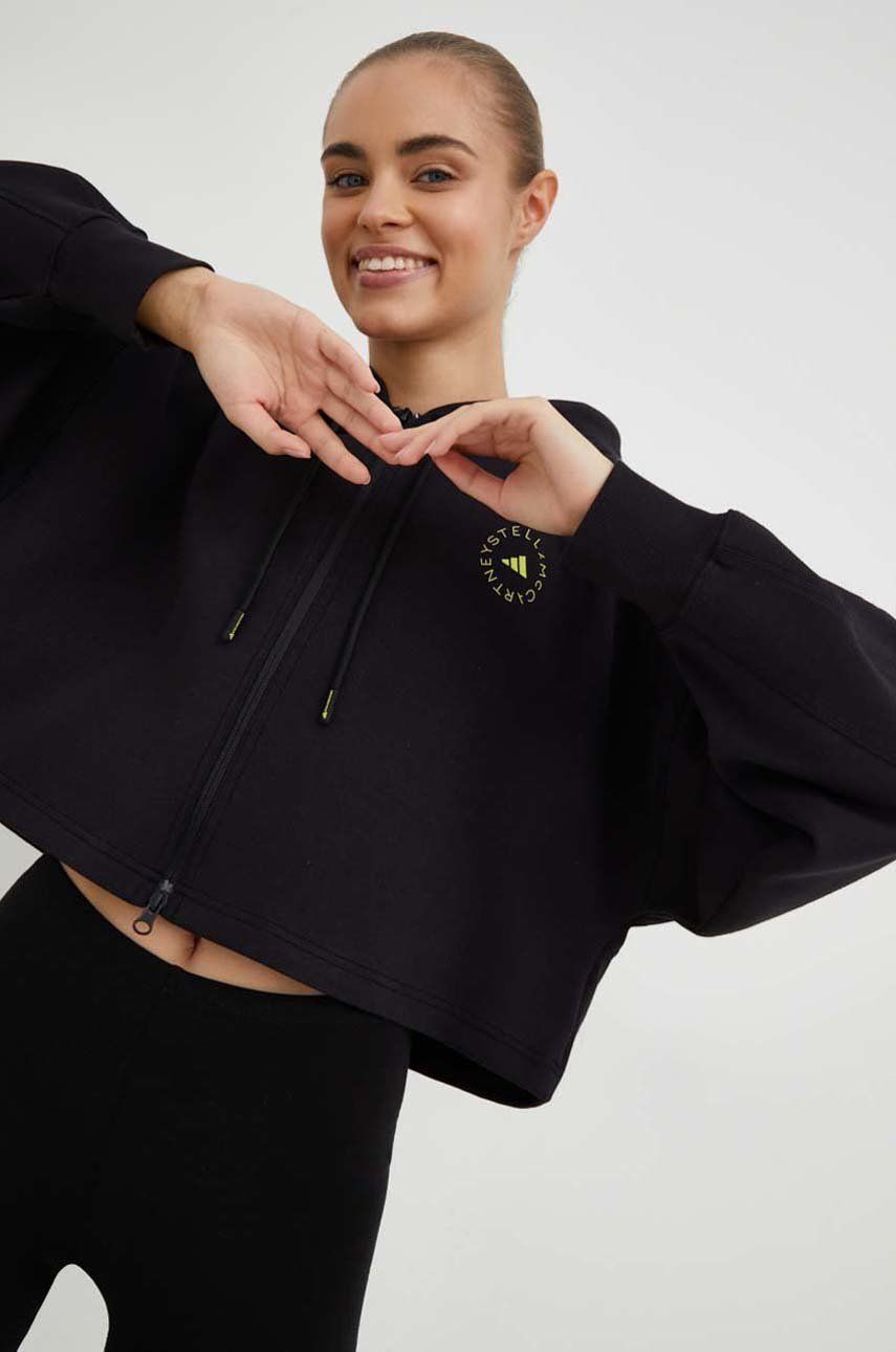Adidas by Stella McCartney bluză trening femei, culoarea negru, cu glugă, cu imprimeu adidas imagine noua