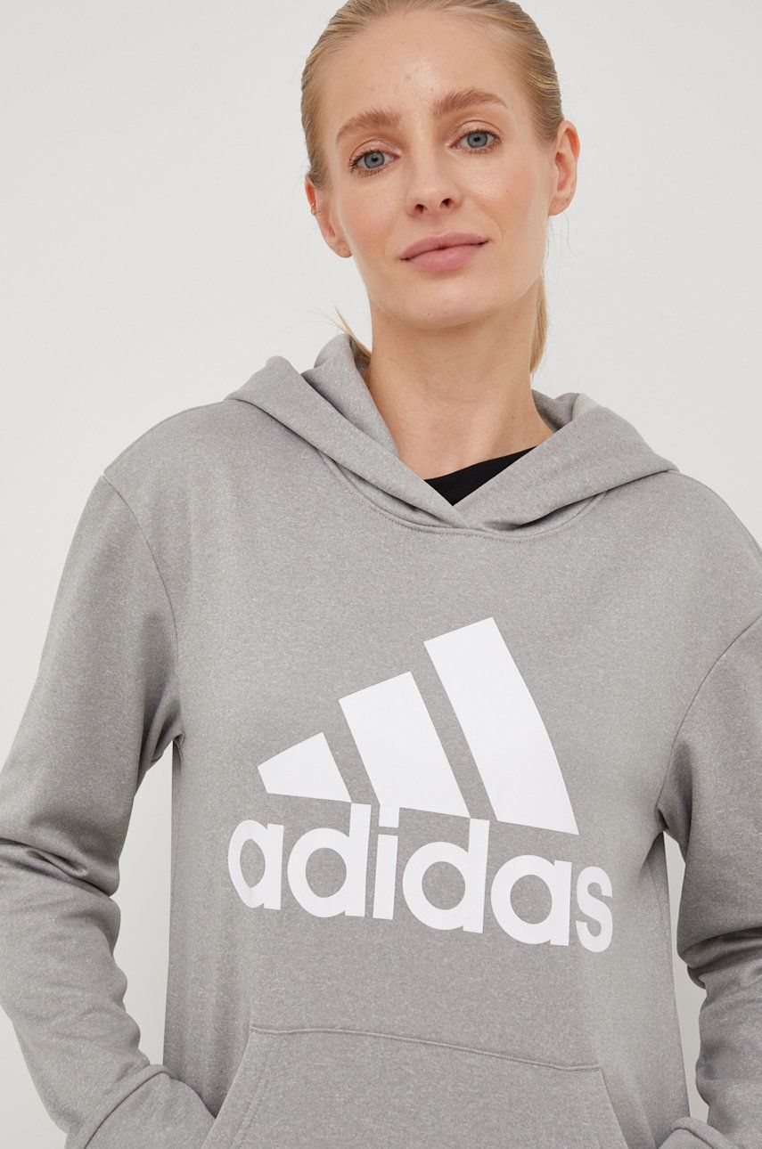 Levně Tréninková mikina adidas Performance Big Logo , šedá barva, s kapucí, s potiskem