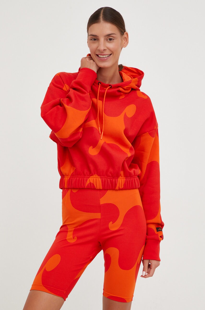 Adidas performance bluza marimekko femei, culoarea portocaliu, cu glugă, modelator