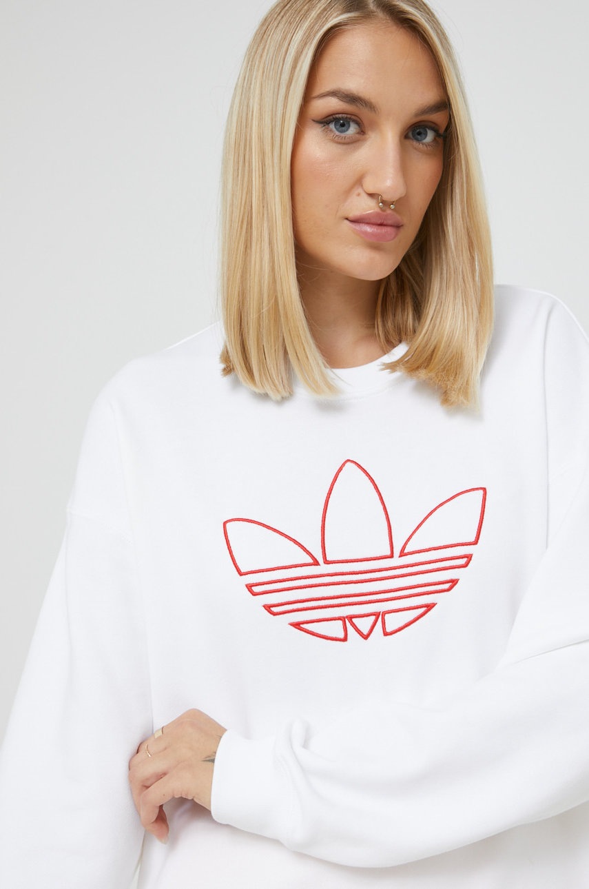 

Памучен суичър adidas Originals в бяло с изчистен дизайн, Бял