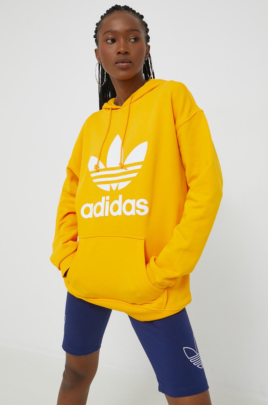 

Хлопковая кофта adidas Originals женская цвет жёлтый с принтом