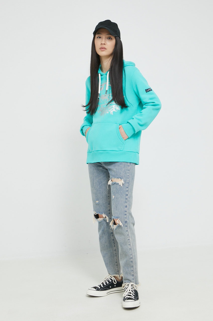 

Кофта Superdry женская цвет бирюзовый с принтом