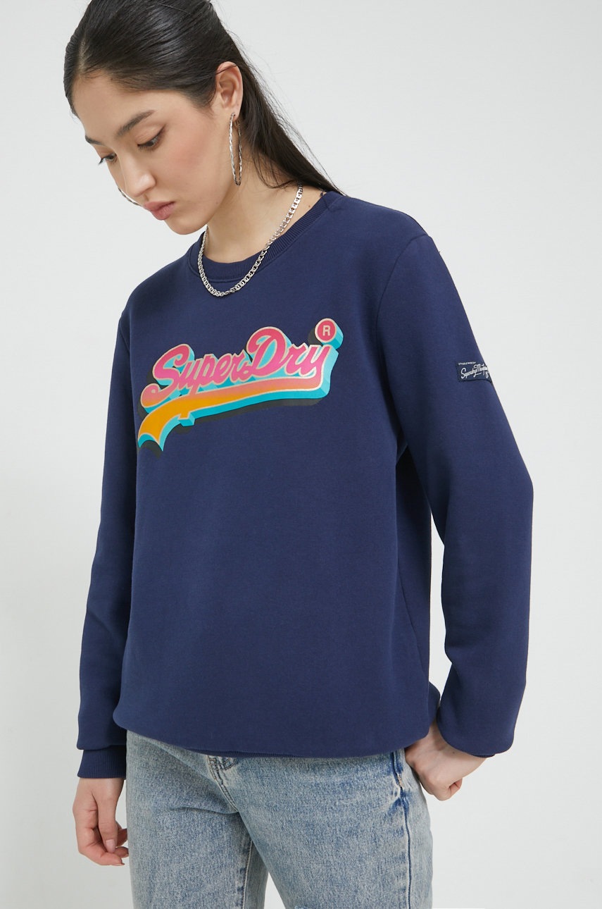 

Суичър Superdry в тъмносиньо с принт, Тъмносин