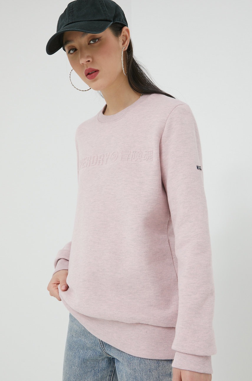 

Суичър Superdry в розово с апликация, Розов