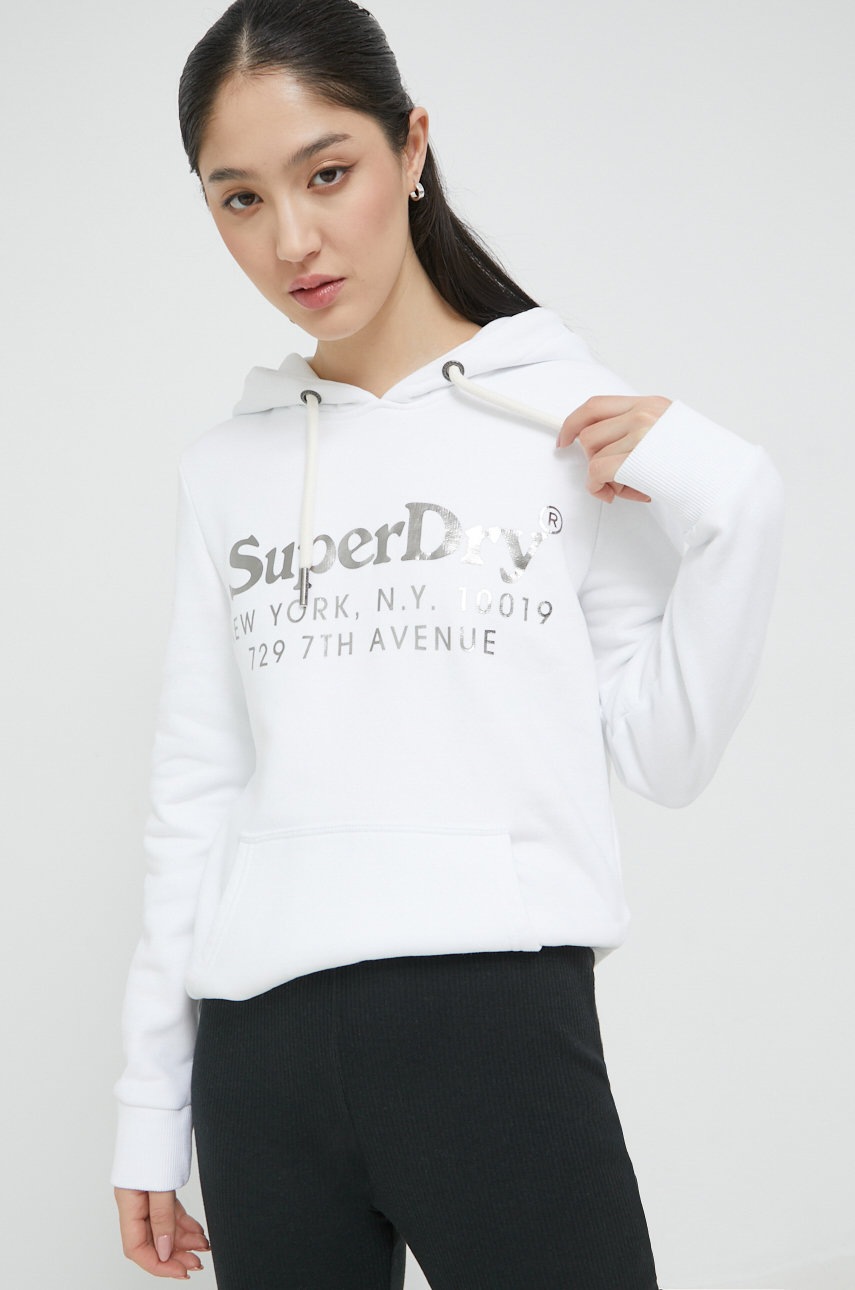 

Суичър Superdry в бяло с принт, Бял
