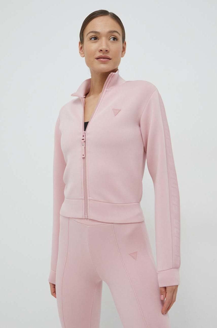 

Суичър Guess в розово с изчистен дизайн, Розов