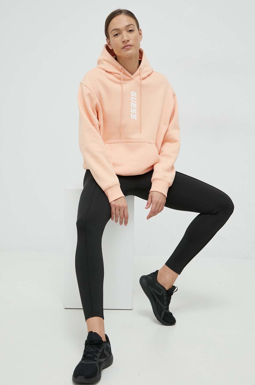 

Кофта Guess женская цвет оранжевый с капюшоном с принтом