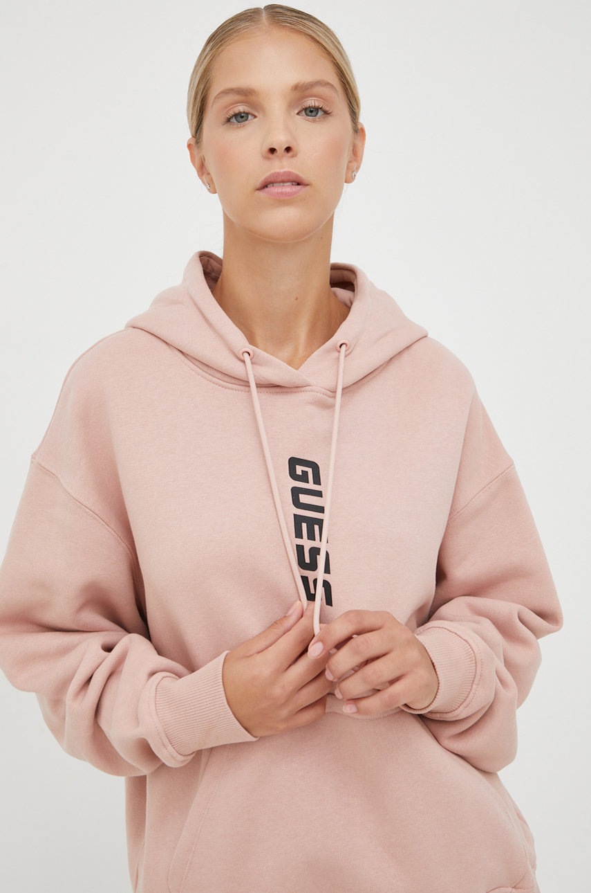 

Суичър Guess в розово с принт, Розов