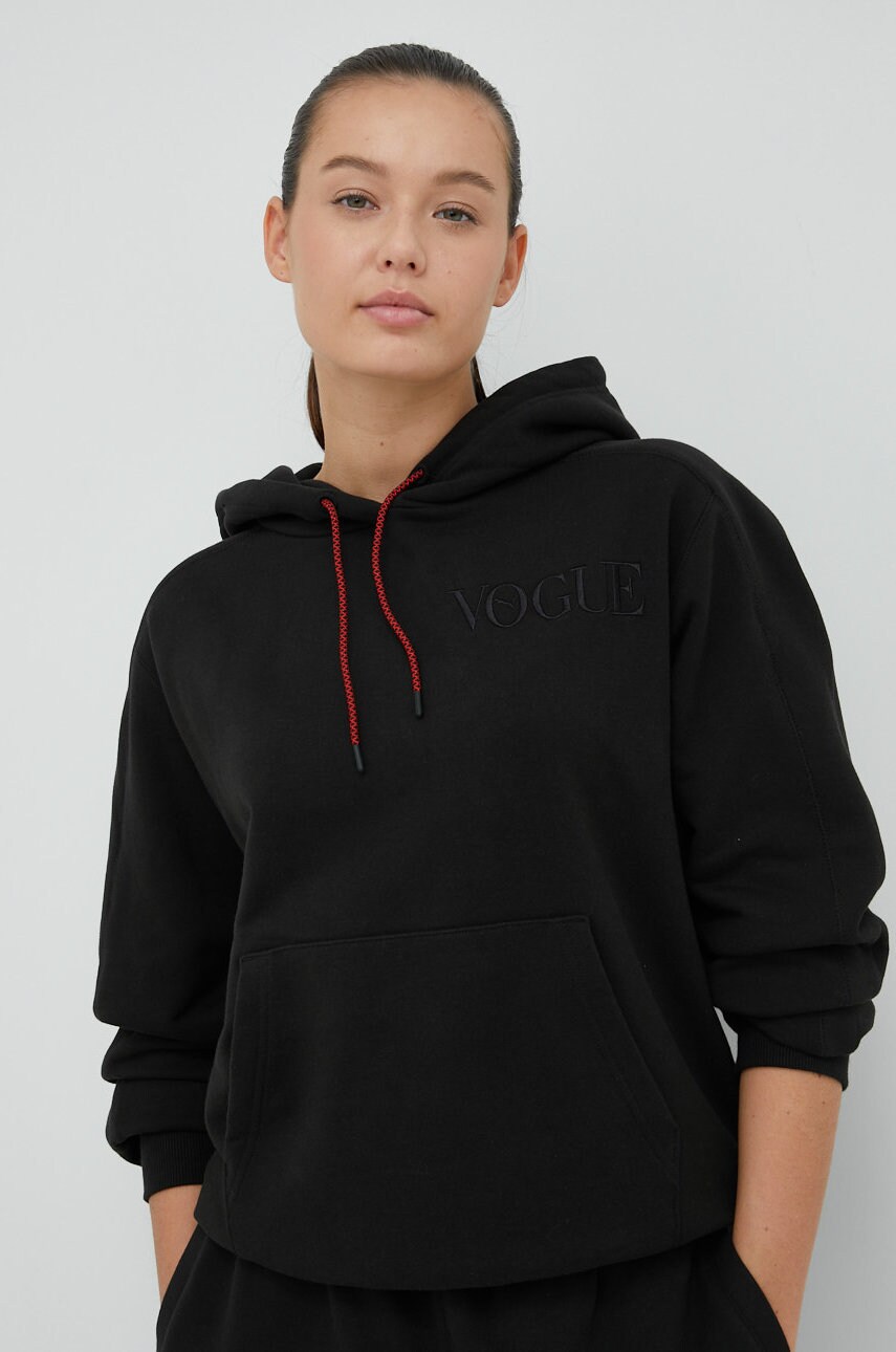 Puma hanorac de bumbac x vogue femei, culoarea negru, cu glugă, cu imprimeu