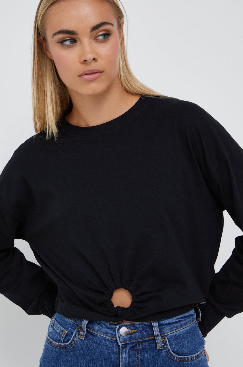 Pepe Jeans longsleeve din bumbac culoarea negru