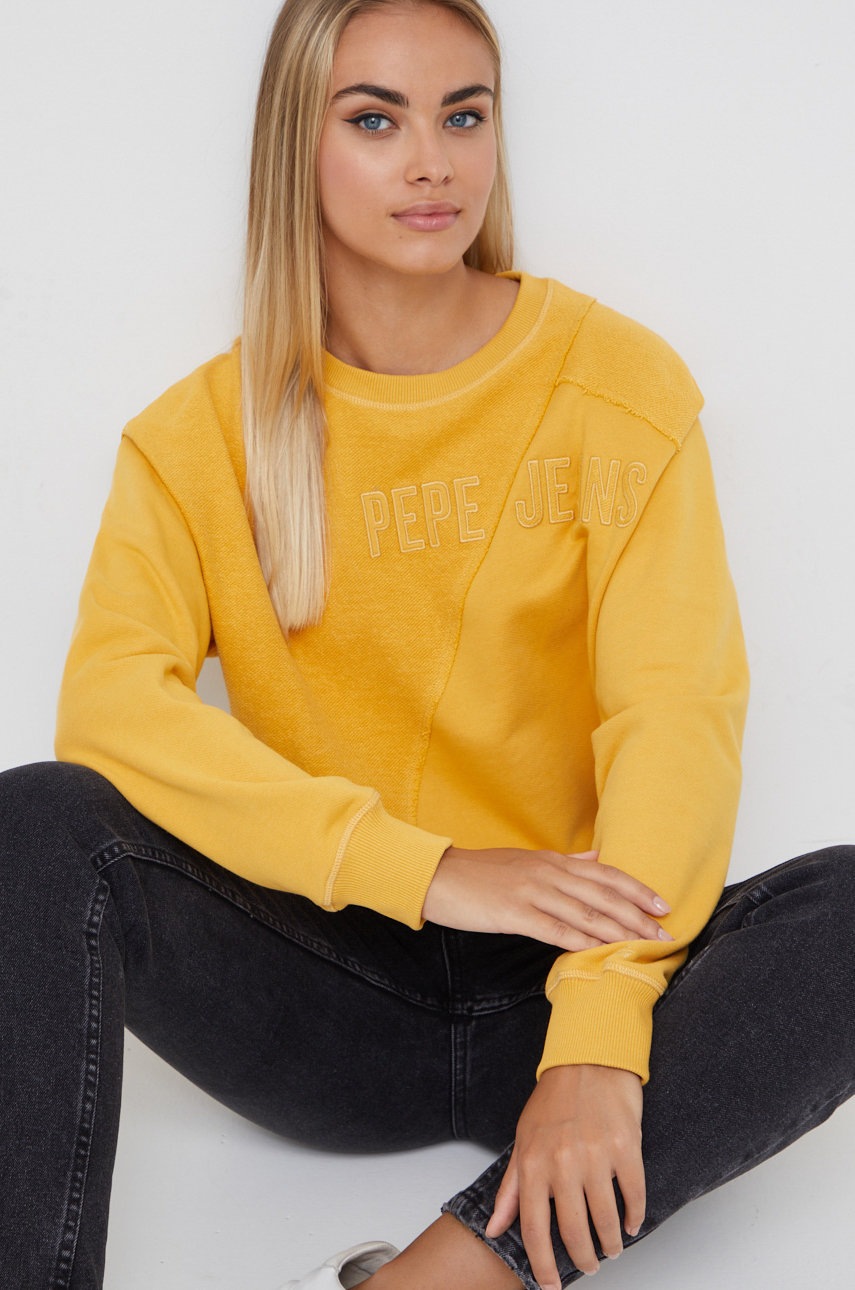 

Памучен суичър Pepe Jeans в жълто с апликация, Жълт