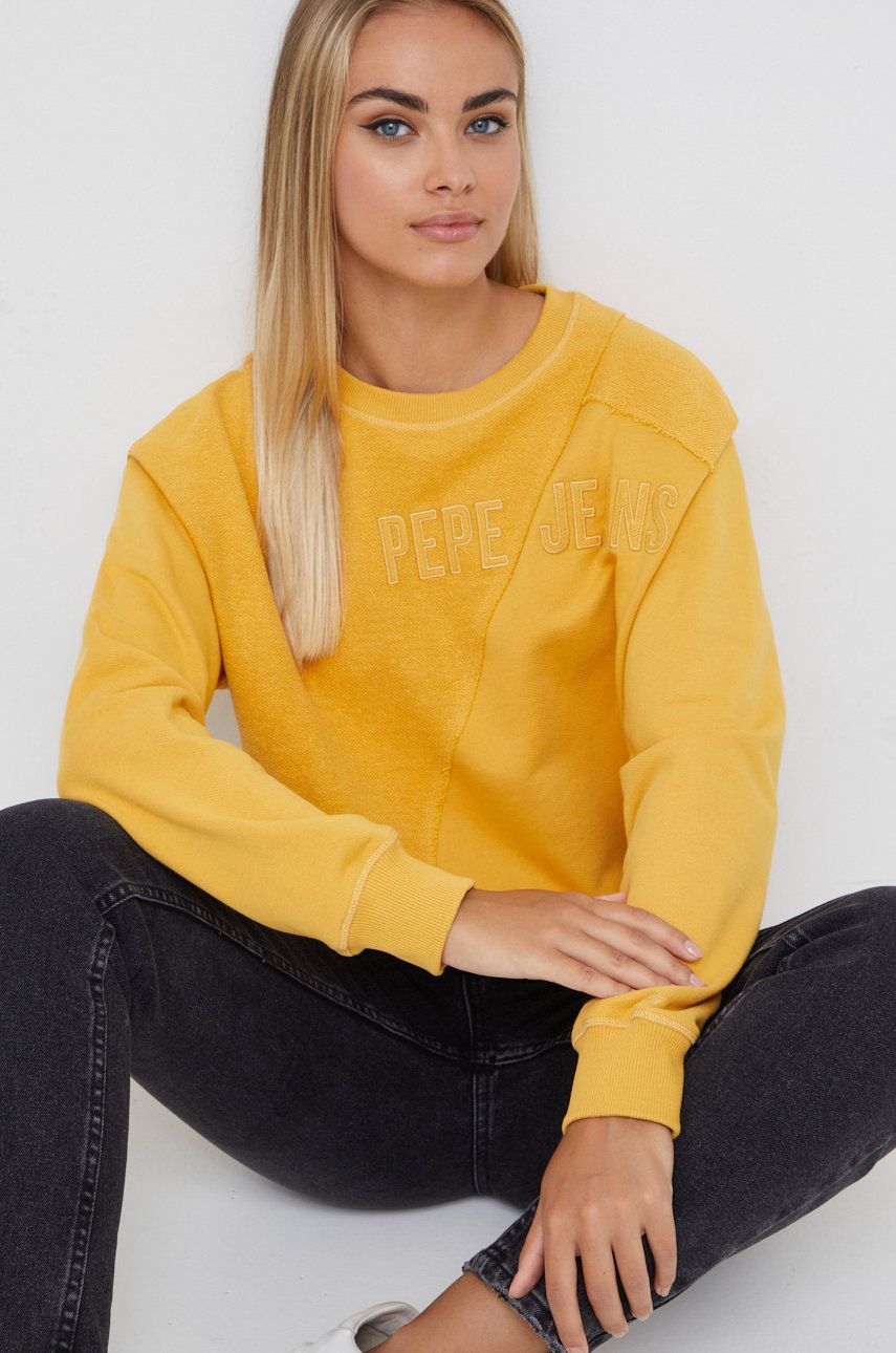 Pepe Jeans bluza bawełniana damska kolor żółty z aplikacją