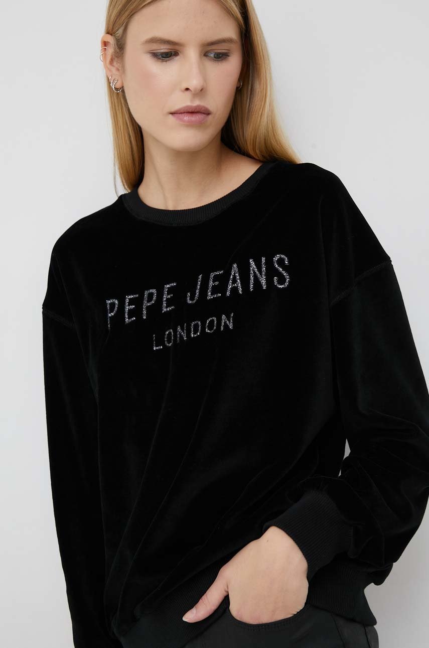 

Суичър Pepe Jeans Cora Sweat в черно с апликация, Черен