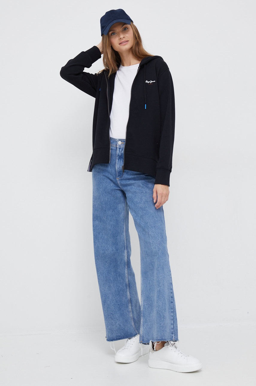 

Хлопковая кофта Pepe Jeans женская цвет чёрный однотонная