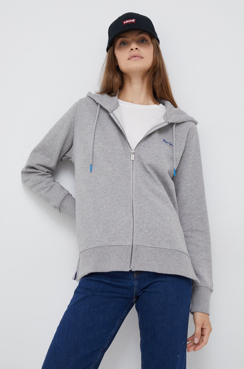 Pepe jeans hanorac de bumbac femei, culoarea gri, melanj