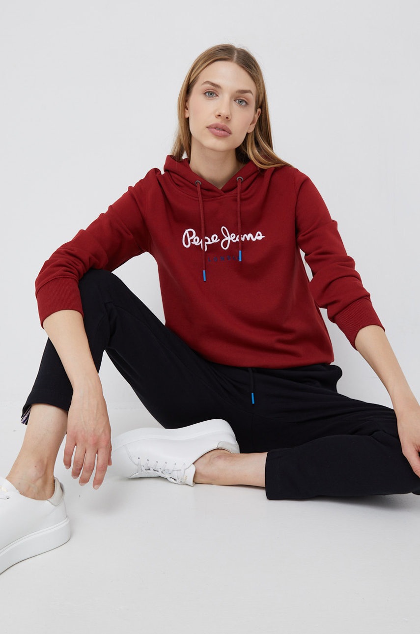 

Памучен суичър Pepe Jeans в бордо с апликация