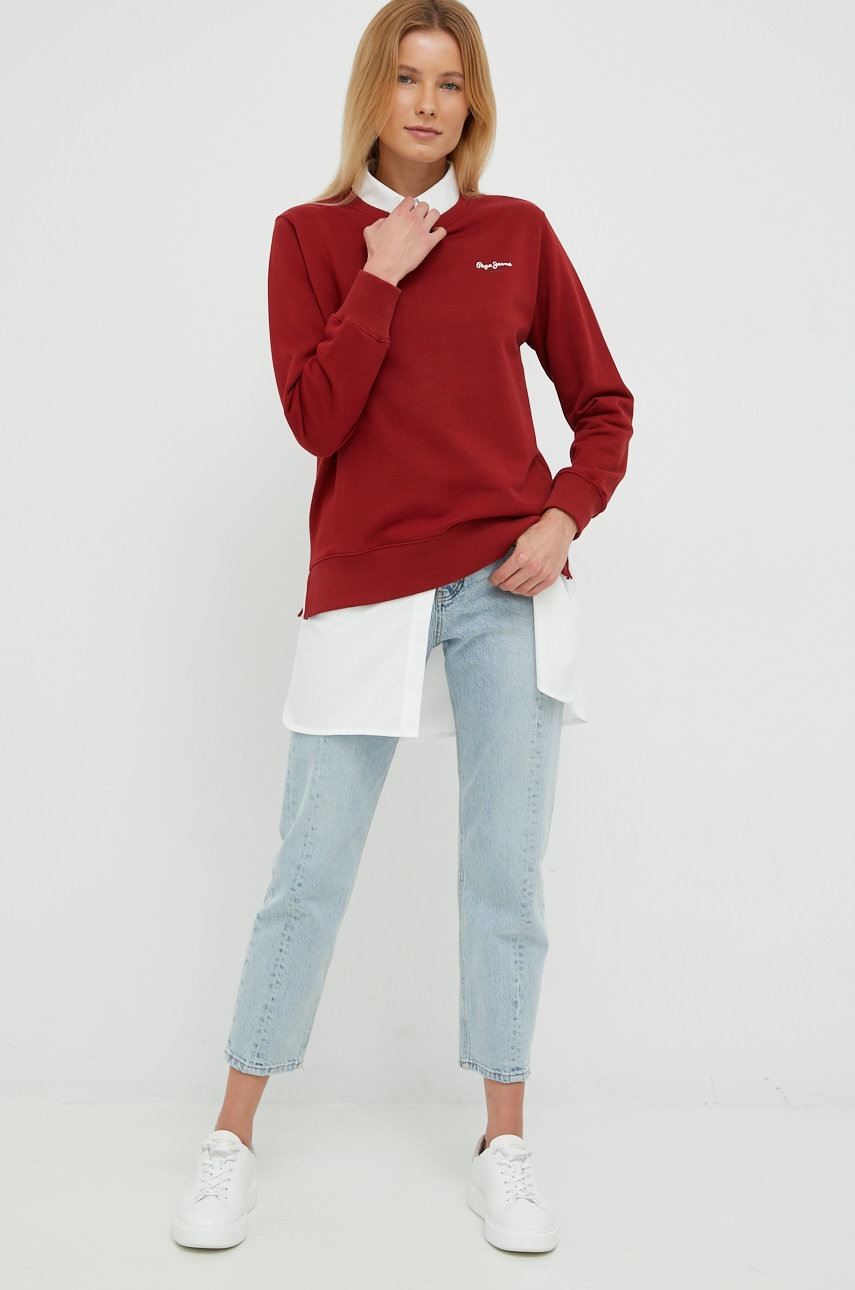 

Хлопковая кофта Pepe Jeans женская цвет бордовый однотонная