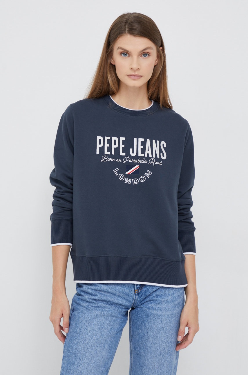 

Памучен суичър Pepe Jeans в тъмносиньо с апликация, Тъмносин