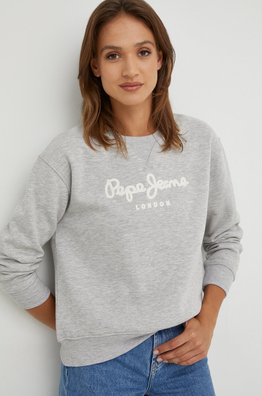 

Кофта Pepe Jeans женская цвет серый с аппликацией