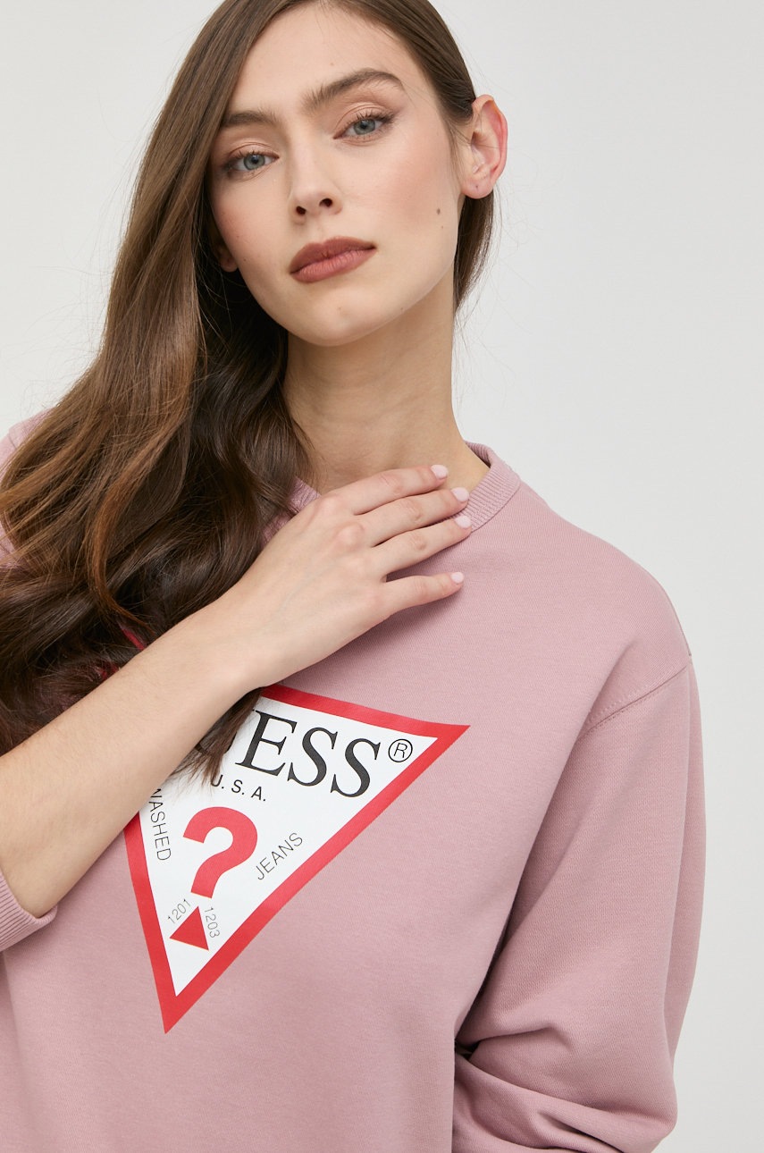 

Суичър Guess в розово с принт, Розов