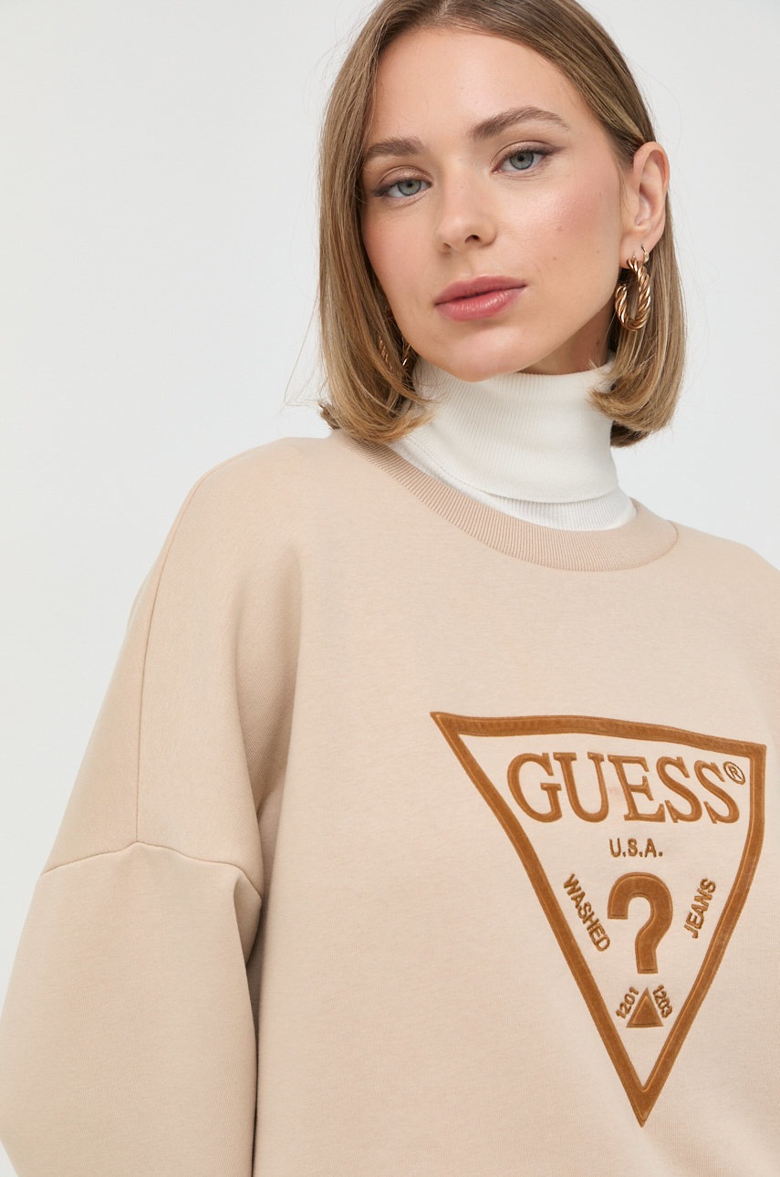 

Суичър Guess в бежово с апликация, Бежов