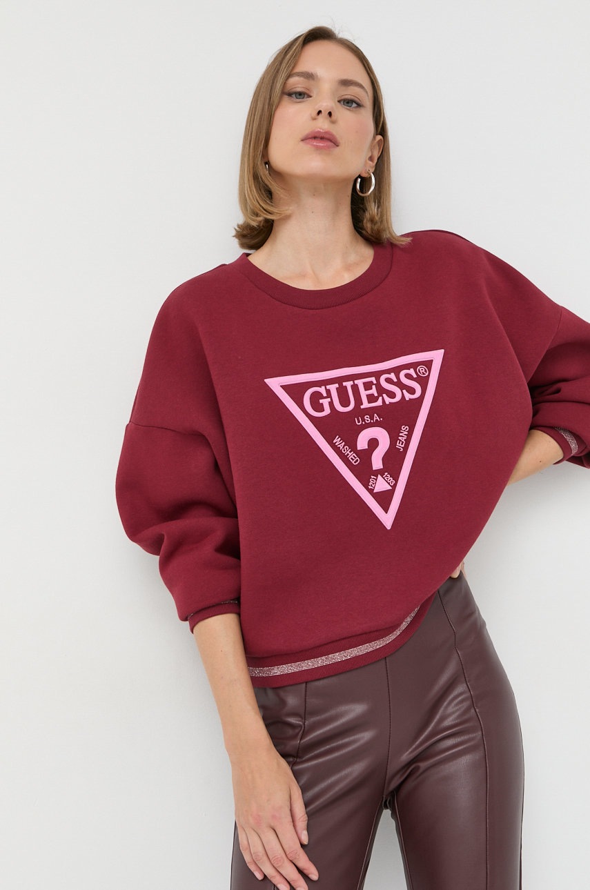 

Суичър Guess в бордо с апликация