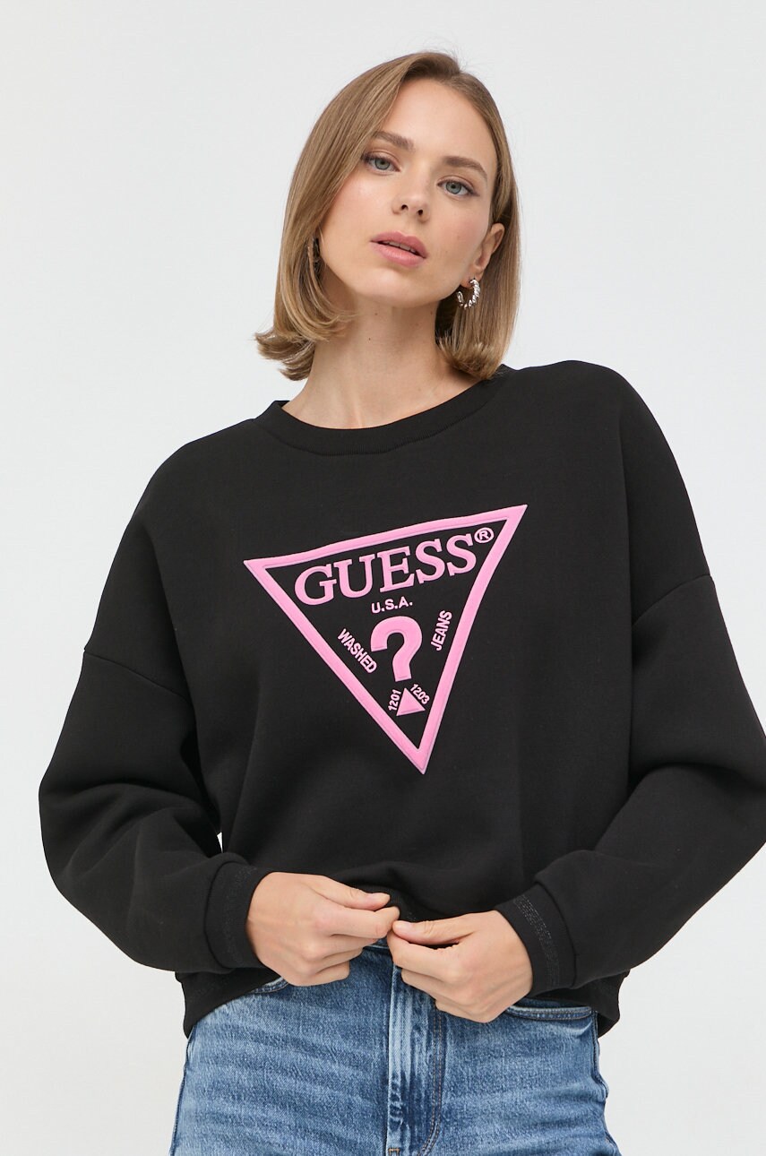 

Суичър Guess в черно с апликация, Черен