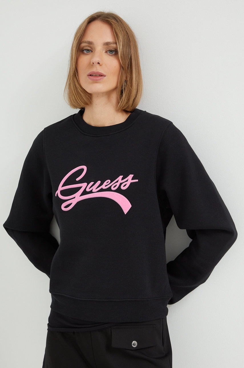 

Суичър Guess в черно с апликация, Черен