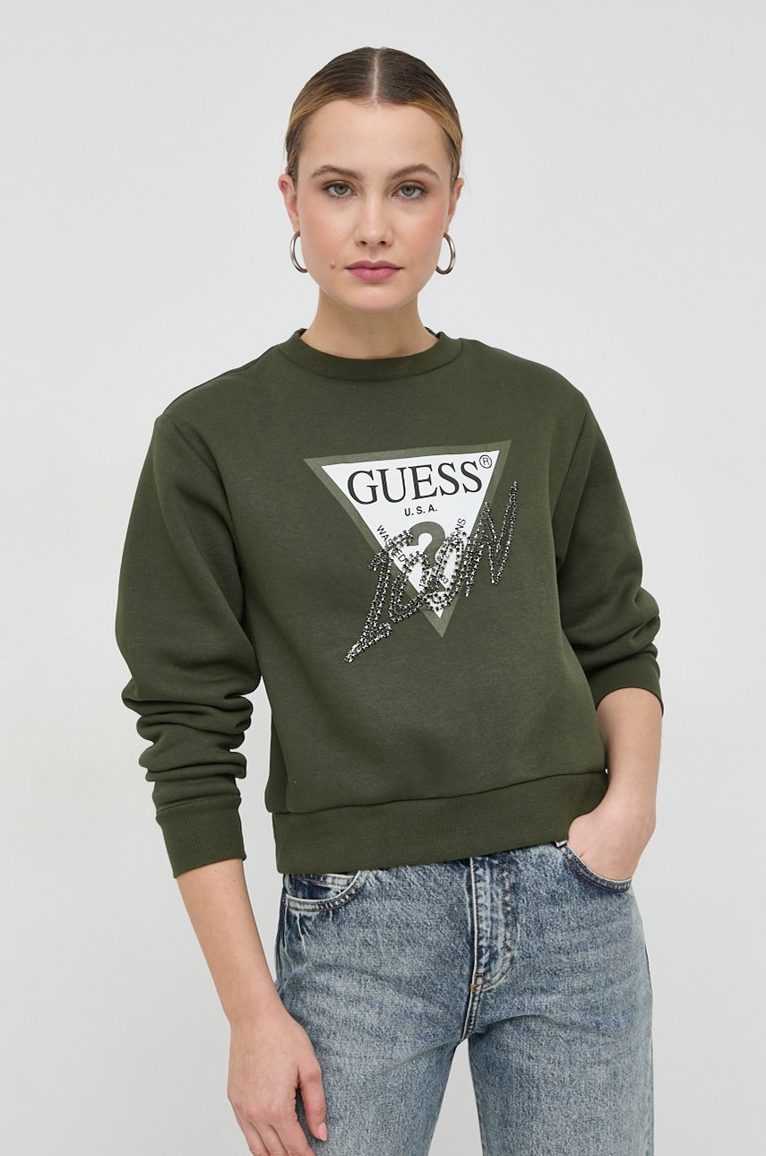 

Суичър Guess в зелено с апликация, Зелен
