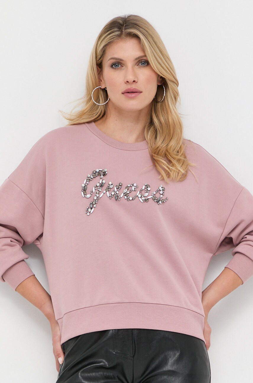 

Суичър Guess в розово с апликация, Розов
